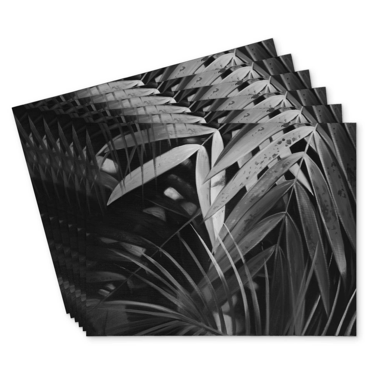 Picture of Begin Home Decor C6PP141876WYYJ 14 x 18 in. Monochrome Tropical Leaves Polyester Placemat - Home Decor - Set of 6