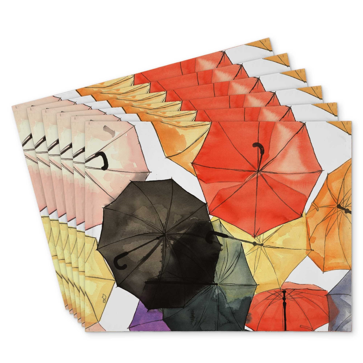 Picture of Begin Home Decor C6PP1418DZ86NU 14 x 18 in. Suspended Umbrellas Polyester Placemats for Home Decor - Set of 6