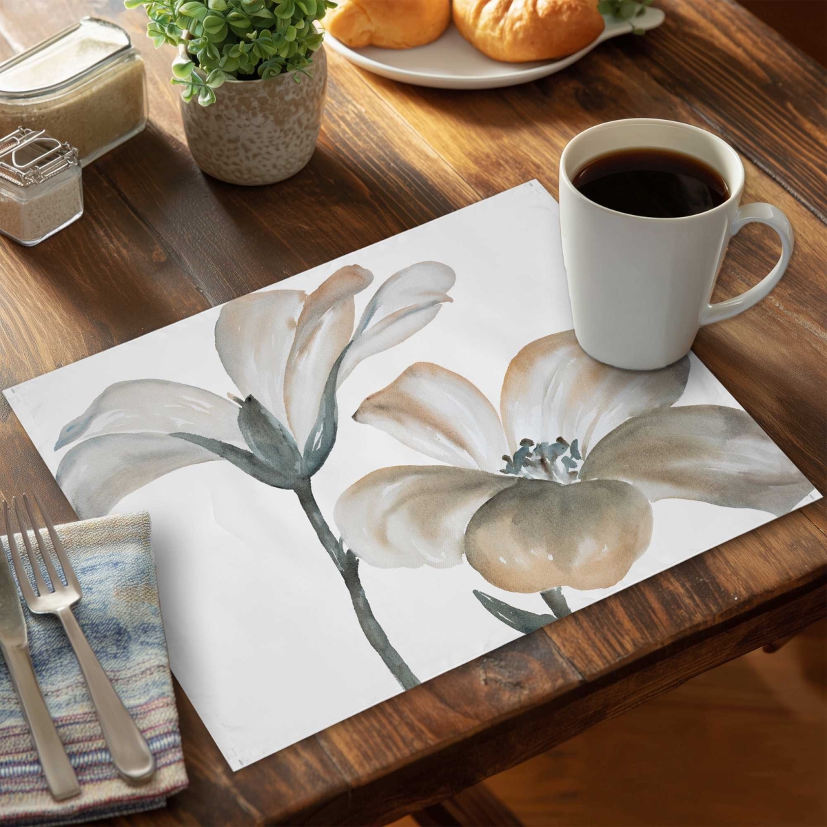 Picture of Begin Home Decor C6PP1418F72B05 14 x 18 in. Beautiful Desaturated Flowers Polyester Placemat - Decor - Set of 6