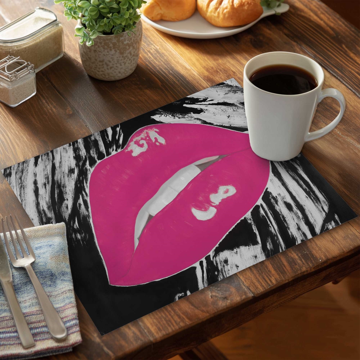 Picture of Begin Home Decor C6PP1418KCRYSY 14 x 18 in. Kissable Pink Glossy Lips Polyester Placemat - Home Decor - Set of 6