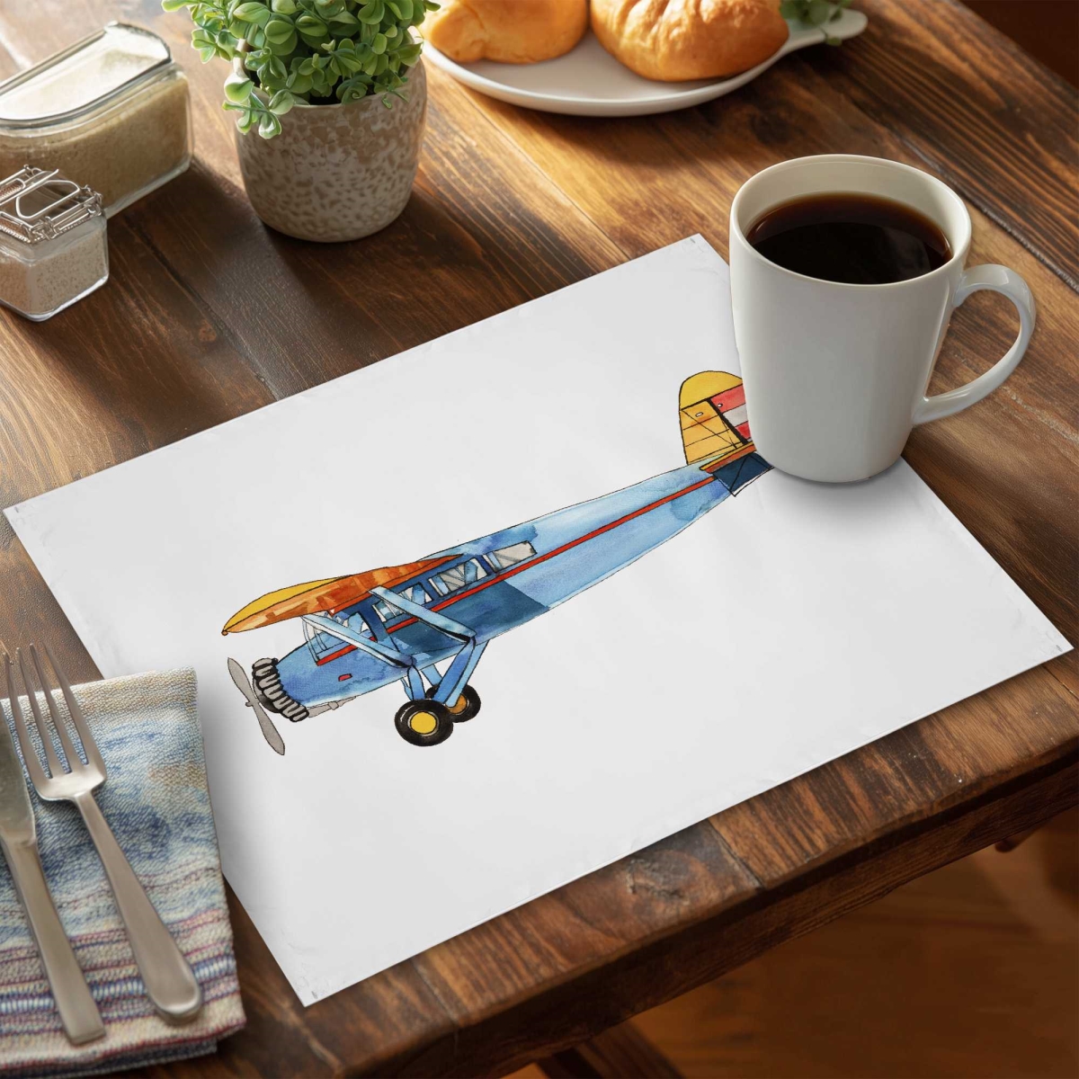 Picture of Begin Home Decor C6PP1418LR5ROO 14 x 18 in. Small Blue Plane Polyester Placemat - Home Decor Accent - Set of 6