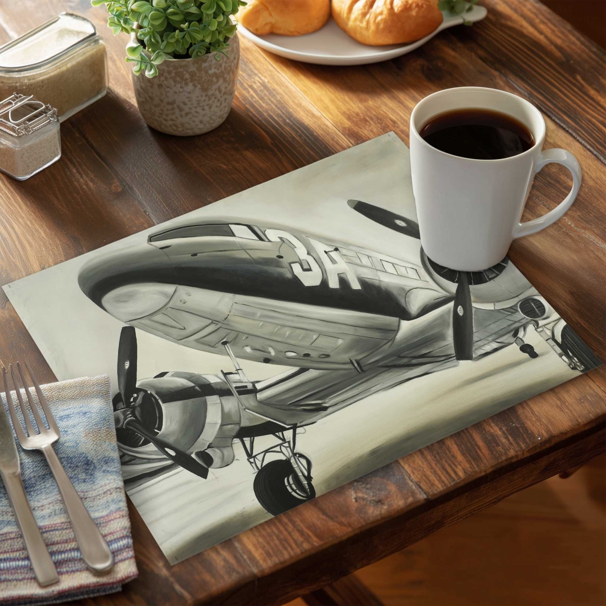 Picture of Begin Home Decor C6PP1418MNFD3M 14 x 18 in. Vintage Airplane Polyester Placemat - Home Decor Accent - Set of 6