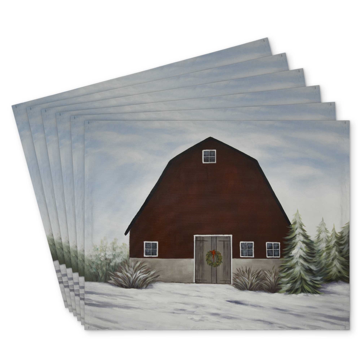 Picture of Begin Home Decor C6PP1418PCR9JS 14 x 18 in. Its Winter on the Farm Polyester Placemat - Home Decor - Set of 6