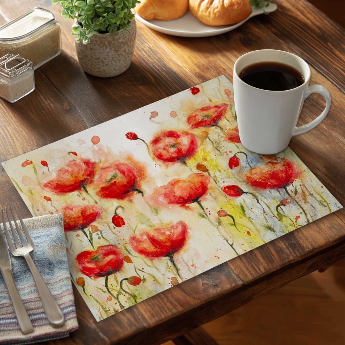 Picture of Begin Home Decor C4PP1418CJ5X5I 14 x 18 in. Red Flowers Garden Polyester Placemat - Home Decor Accent - Set of 4