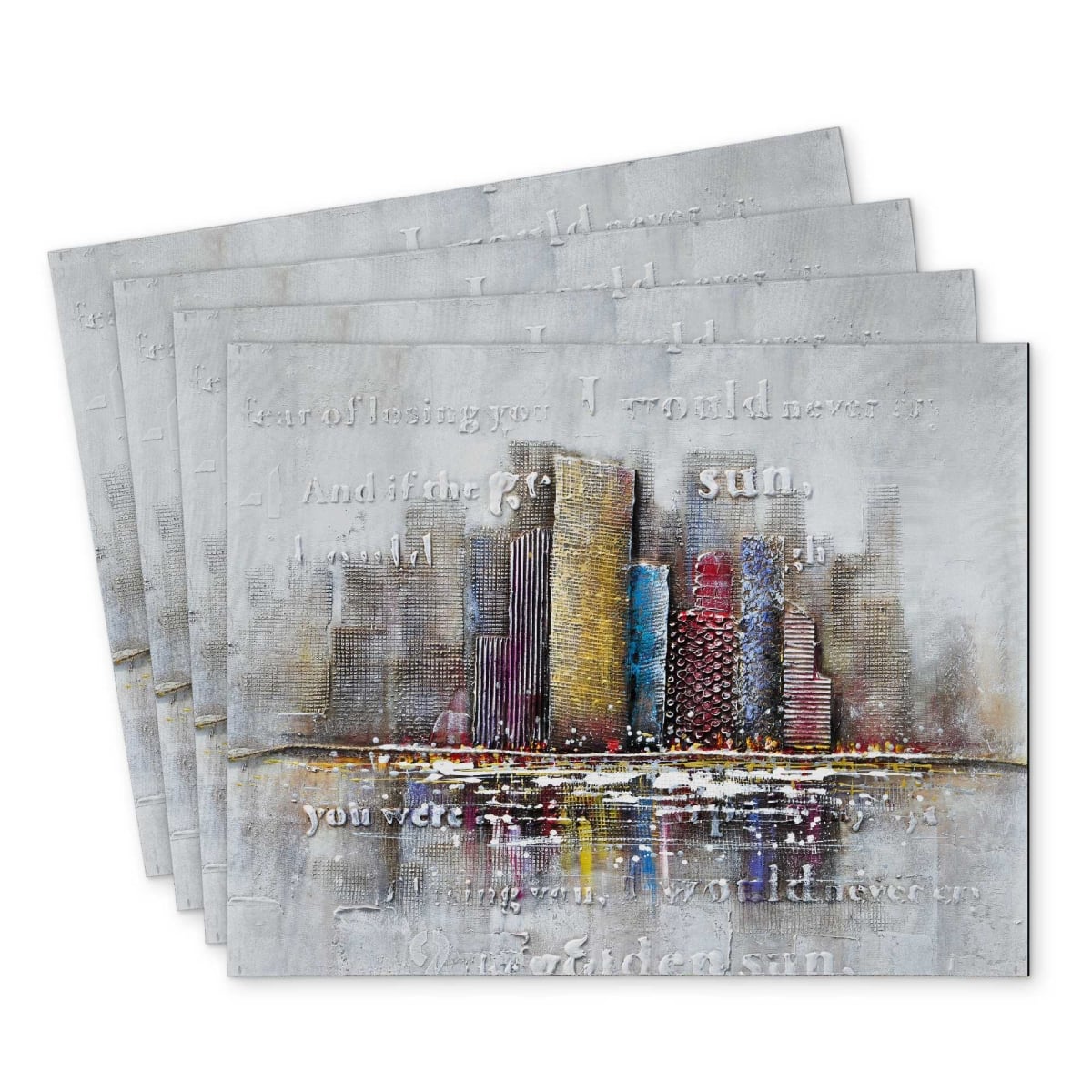 Picture of Begin Home Decor C4PP1418EGHHZ4 14 x 18 in. Buildings with Typography in Relief - Polyester Placemat - Set of 4