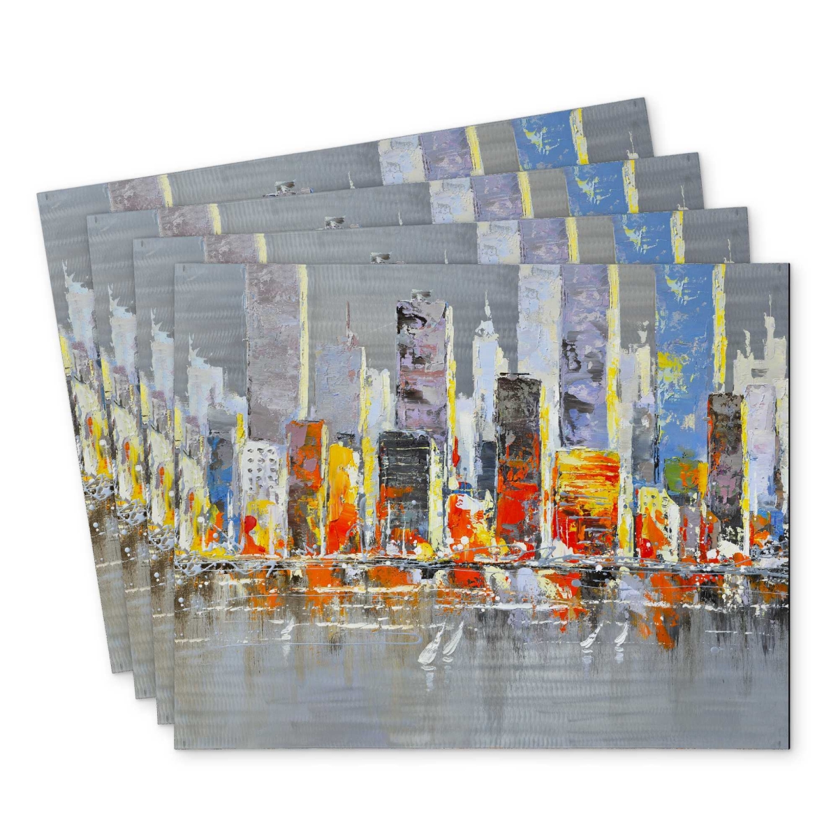 Picture of Begin Home Decor C4PP1418FYBTI4 14 x 18 in. Color Splash Cityscape - Polyester Placemat for Home Decor - Set of 4