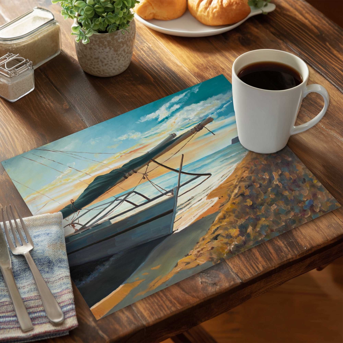 Picture of Begin Home Decor C4PP1418M1GYST 14 x 18 in. Peaceful Seaside Polyester Placemat - Stylish Home Decor - Set of 4