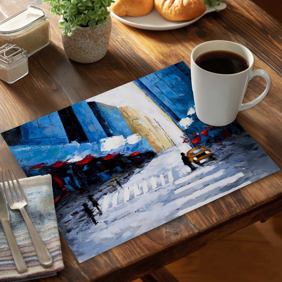 Picture of Begin Home Decor C4PP1418P1FF70 14 x 18 in. Blue Buildings Polyester Placemat - Stylish Home Accent - Set of 4