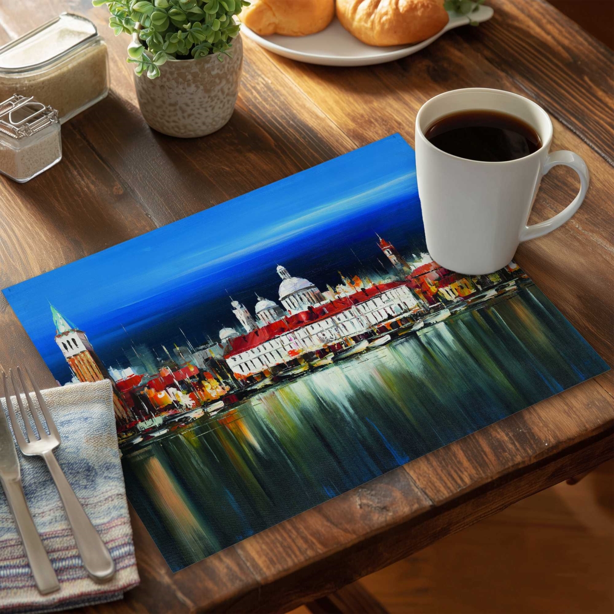 Picture of Begin Home Decor C4PP1418PRTKXD 14 x 18 in. City by Night Reflection Polyester Placemat - Home Decor - Set of 4