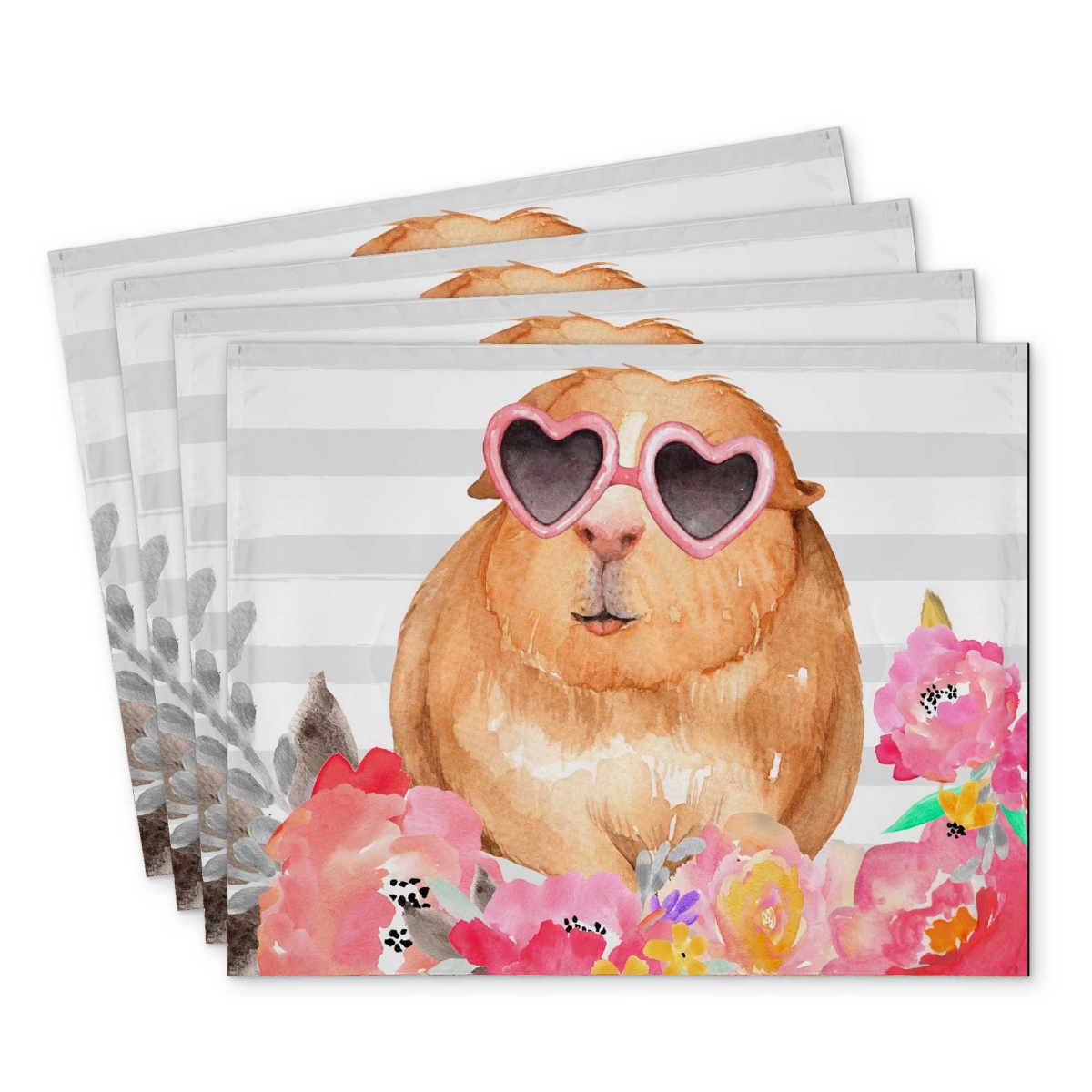 Picture of Begin Home Decor C4PP1418RCCN7Q 14 x 18 in. Guinea Pig with Glasses Polyester Placemat - Home Decor - Set of 4