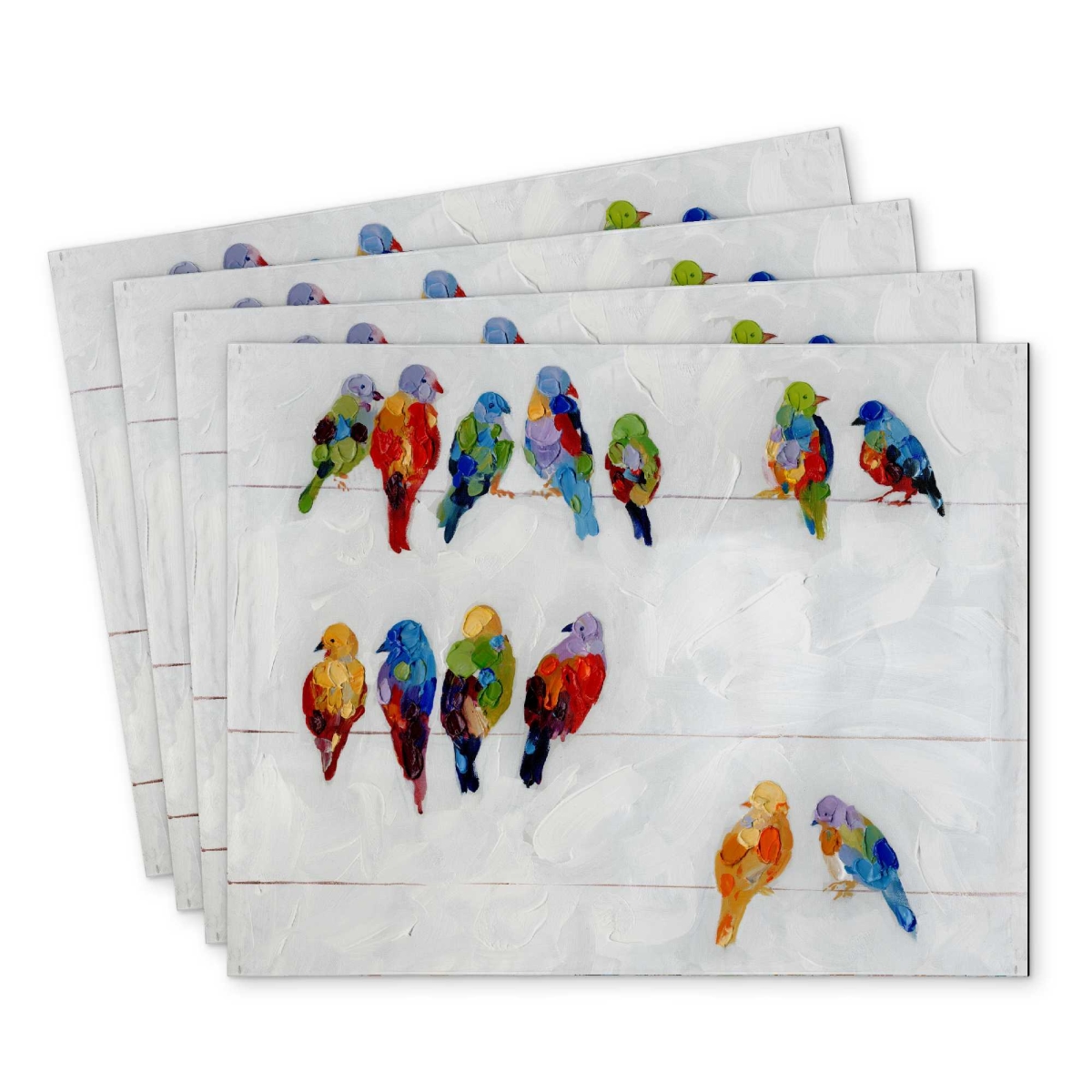 Picture of Begin Home Decor C4PP1418UYCA2S 14 x 18 in. Colorful Birds on a Wire - Polyester Placemat for Home Decor - Set of 4