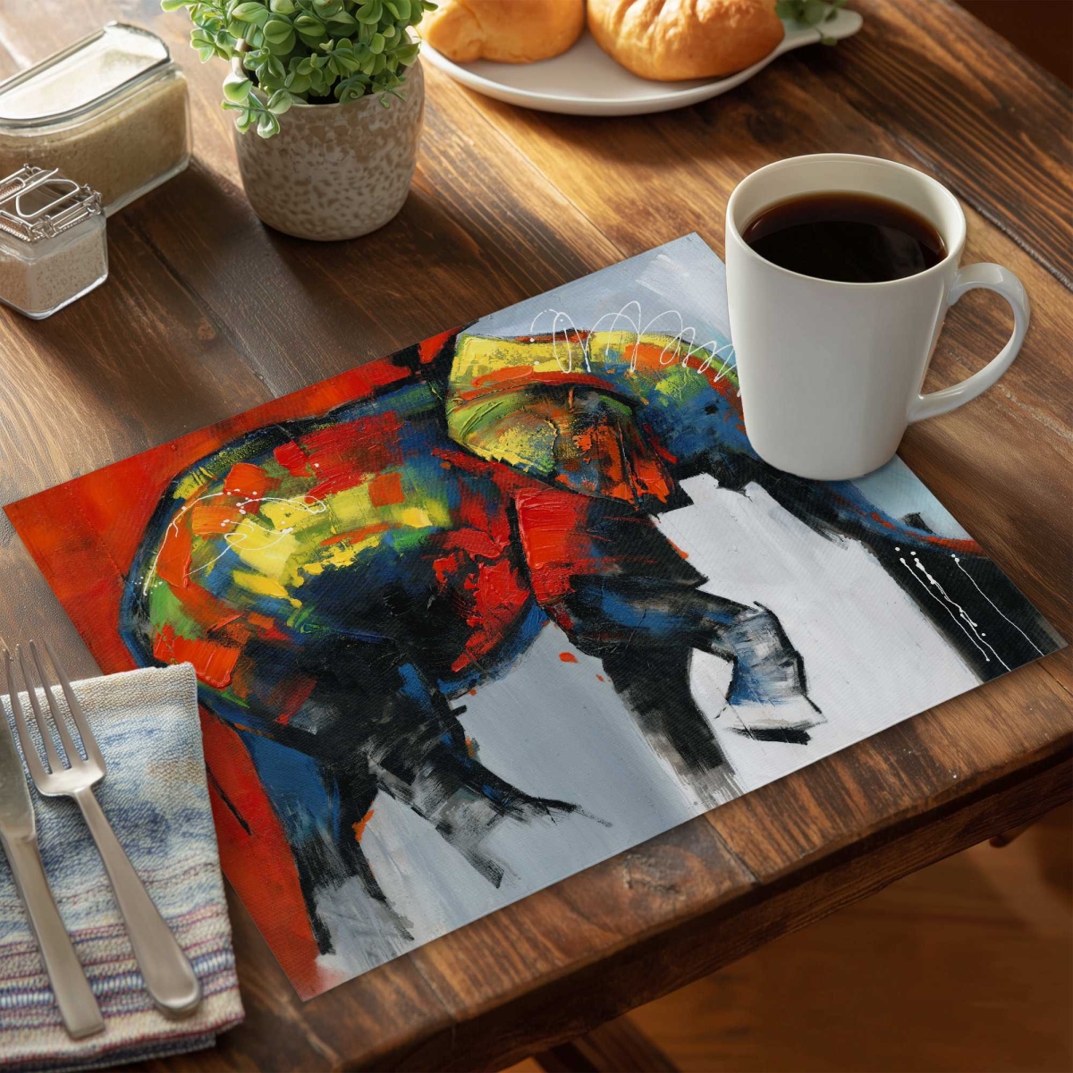 Picture of Begin Home Decor C4PP1418VXZC7P 14 x 18 in. Abstract Colorful Elephant in Motion Polyester Placemat - Set of 4