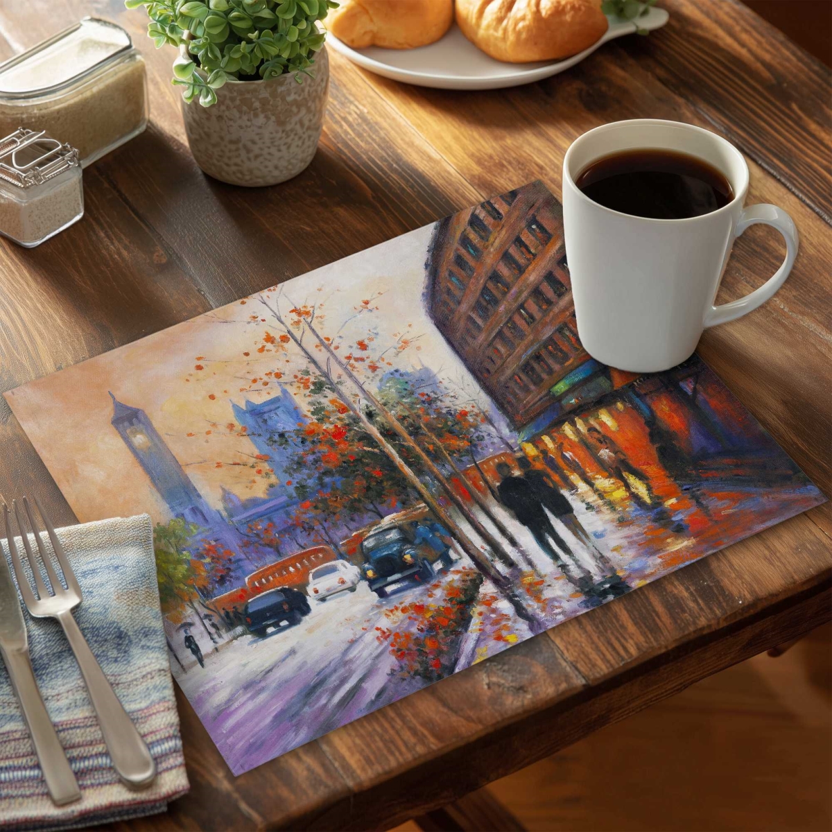 Picture of Begin Home Decor C4PP1418WXHEFT 14 x 18 in. City by Fall Polyester Placemat - Stylish Home Decor - Set of 4