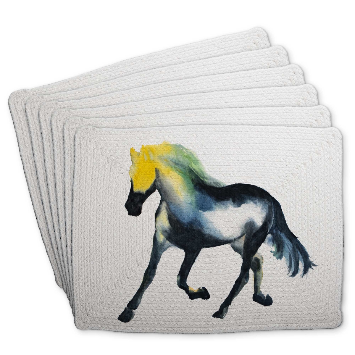 Picture of Begin Home Decor C6BP141809RF3A 14 x 18 in. Galloping Horse Braided Polyester Placemat - Home Decor - Set of 6