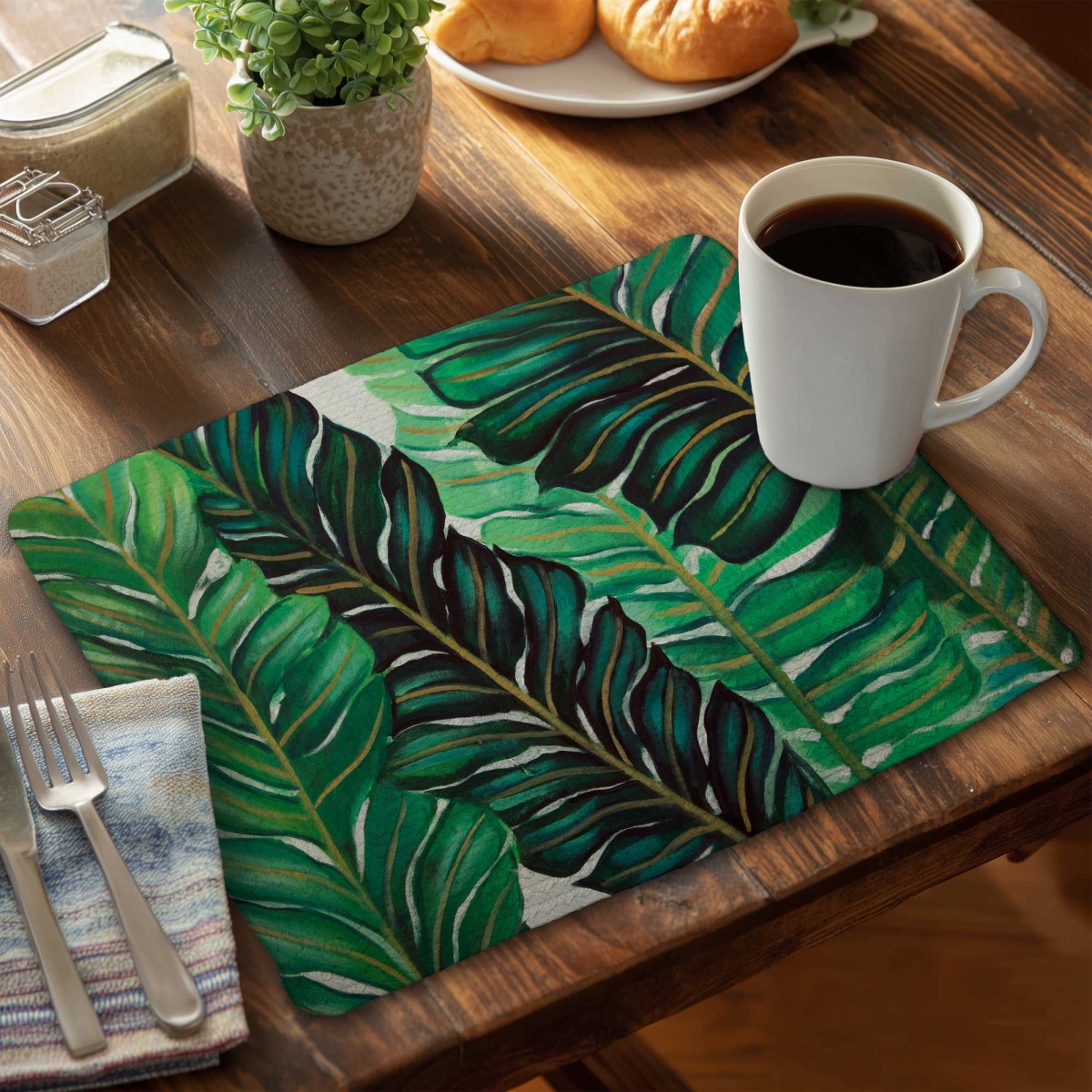 Picture of Begin Home Decor C6BP1418217WFU 14 x 18 in. Several Exotic Plant Leaves Braided Polyester Placemat - Set of 6