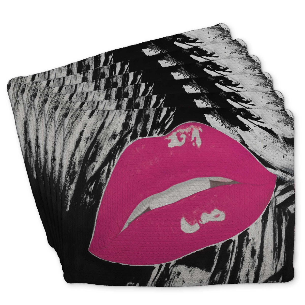 Picture of Begin Home Decor C6BP14184MI2X0 14 x 18 in. Kissable Pink Glossy Lips Braided Polyester Placemat - Decor - Set of 6