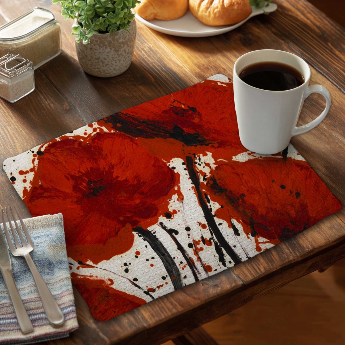 Picture of Begin Home Decor C6BP14185RONWB 14 x 18 in. Abstract Paint Splash Red Flowers - Braided Polyester Placemat - Set of 6