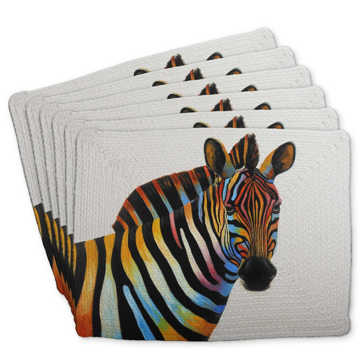 Picture of Begin Home Decor C6BP14185UFI8T 14 x 18 in. Colorful Profile View of a Zebra Braided Polyester Placemat - Set of 6