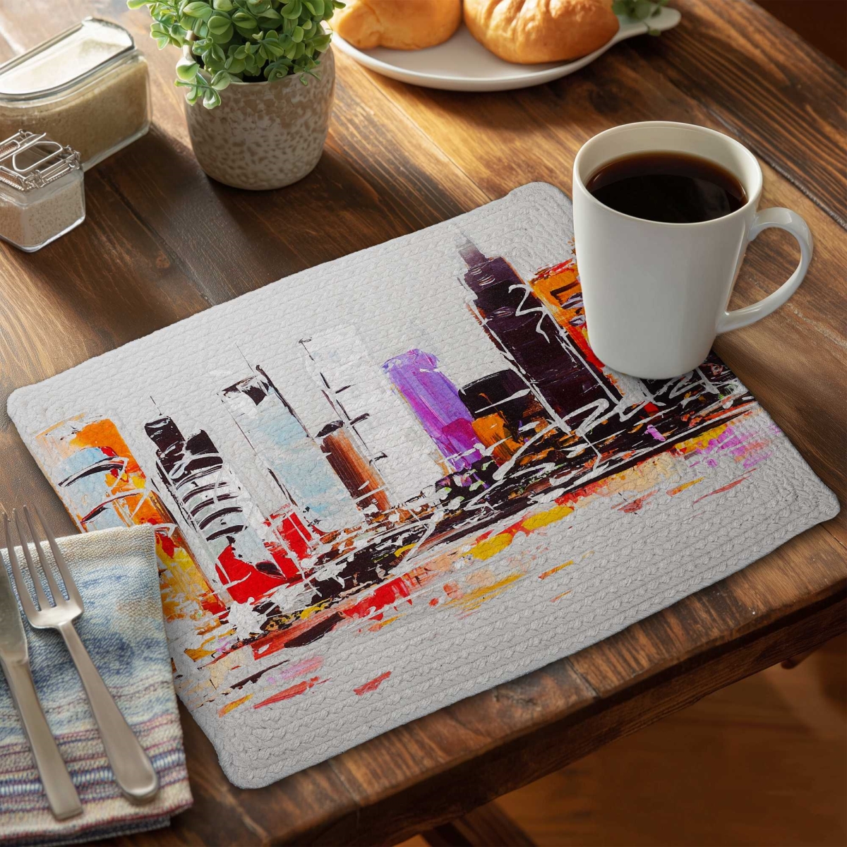 Picture of Begin Home Decor C6BP141897C5SU 14 x 18 in. Abstract City Braided Polyester Placemat - Bright Colors - Set of 6