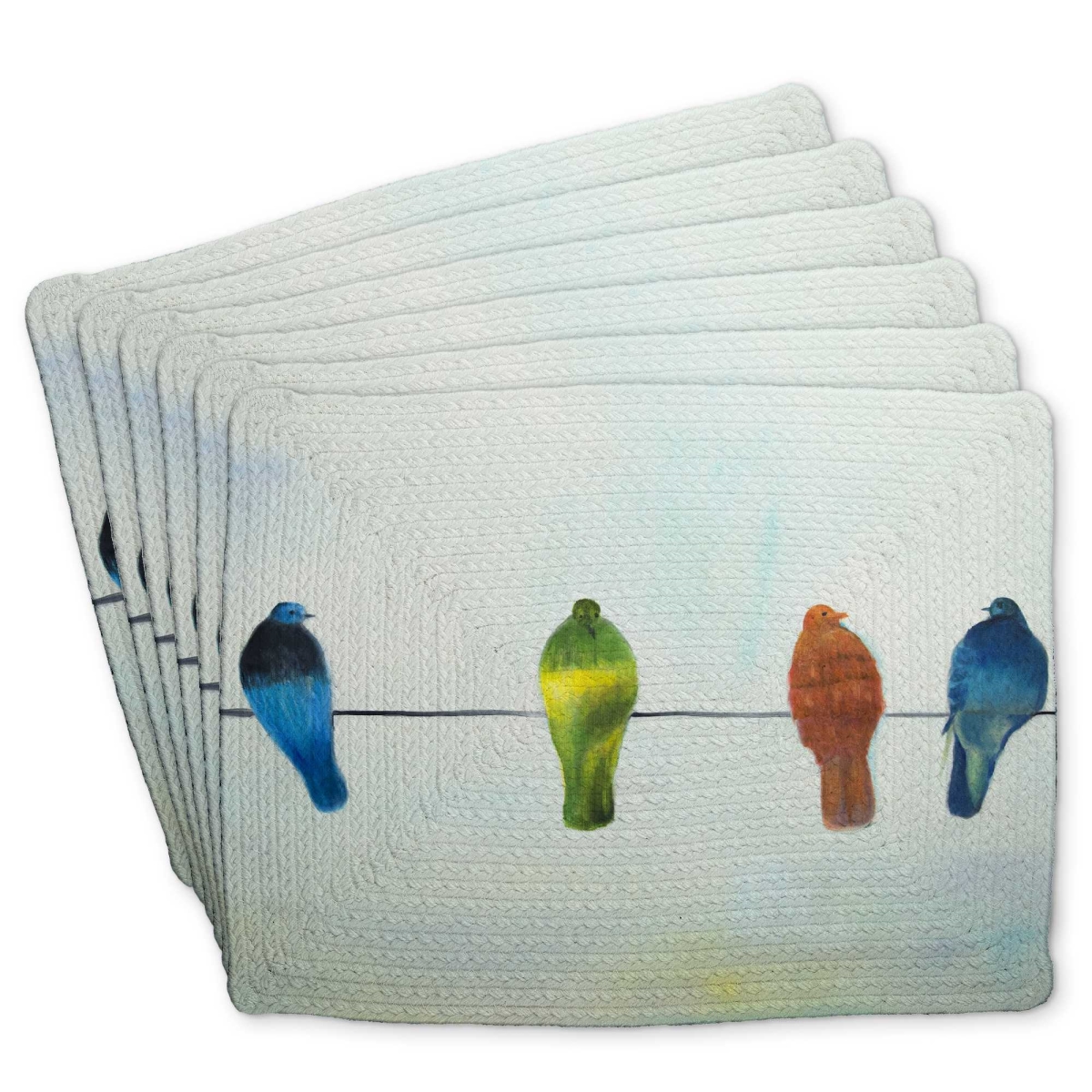 Picture of Begin Home Decor C6BP1418B0OYDB 14 x 18 in. Perched Abstract Birds Braided Polyester Placemat - Decor - Set of 6