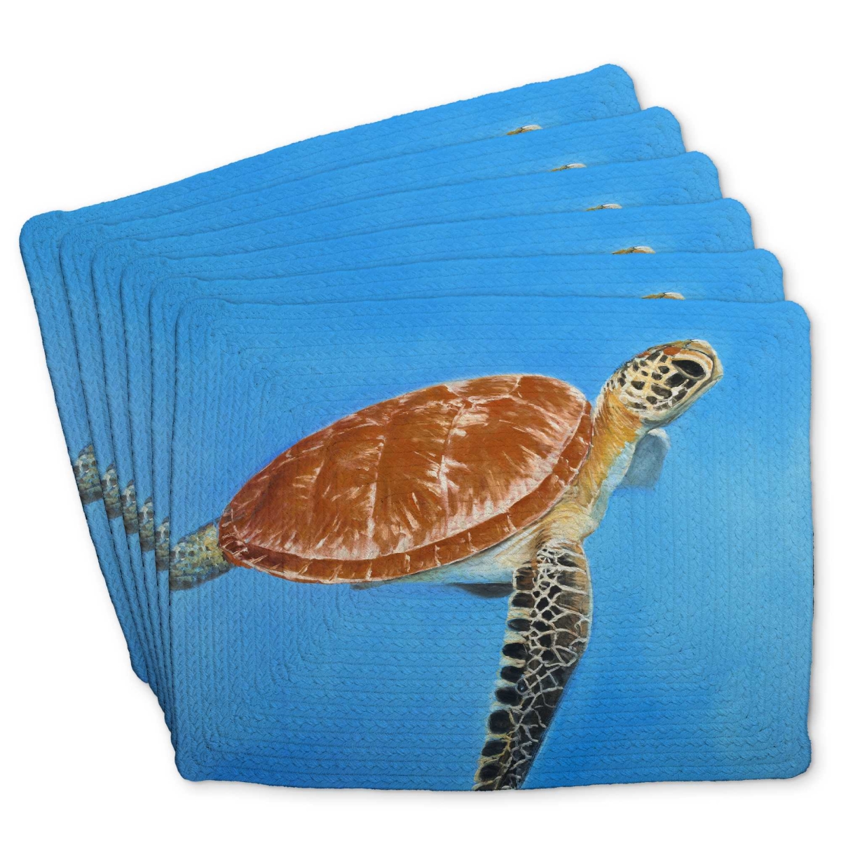 Picture of Begin Home Decor C6BP1418GEZ0BT 14 x 18 in. Green Aquatic Turtle Braided Polyester Placemat - Home Decor - Set of 6