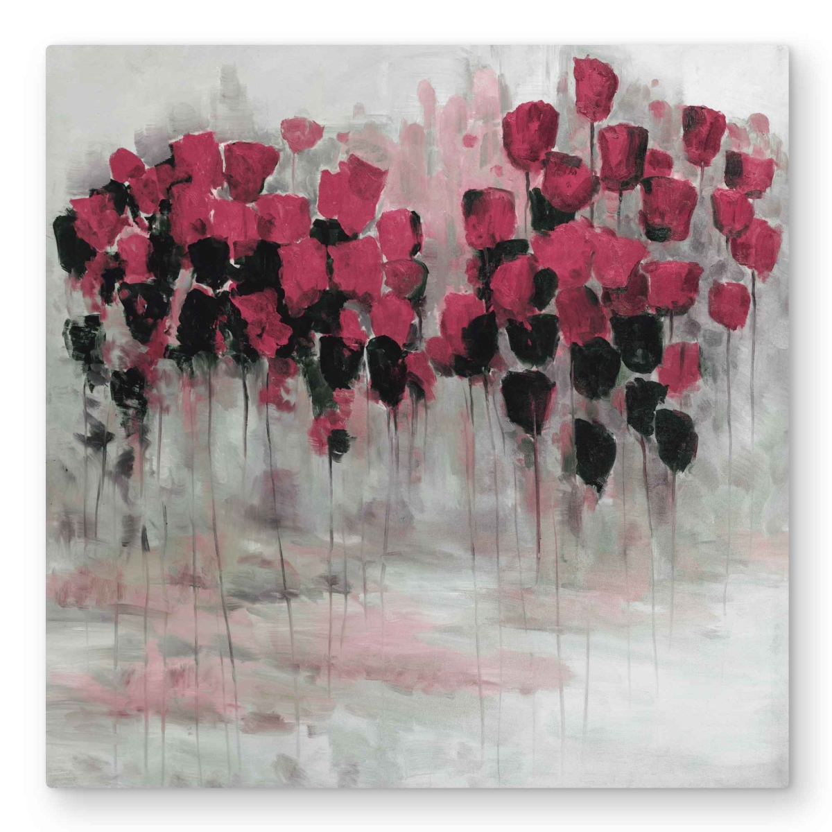 C1MP3232WNHFM0 32 x 32 in. Pink Black Flowers Field - Floral Metal Print Wall Art for Bedroom
