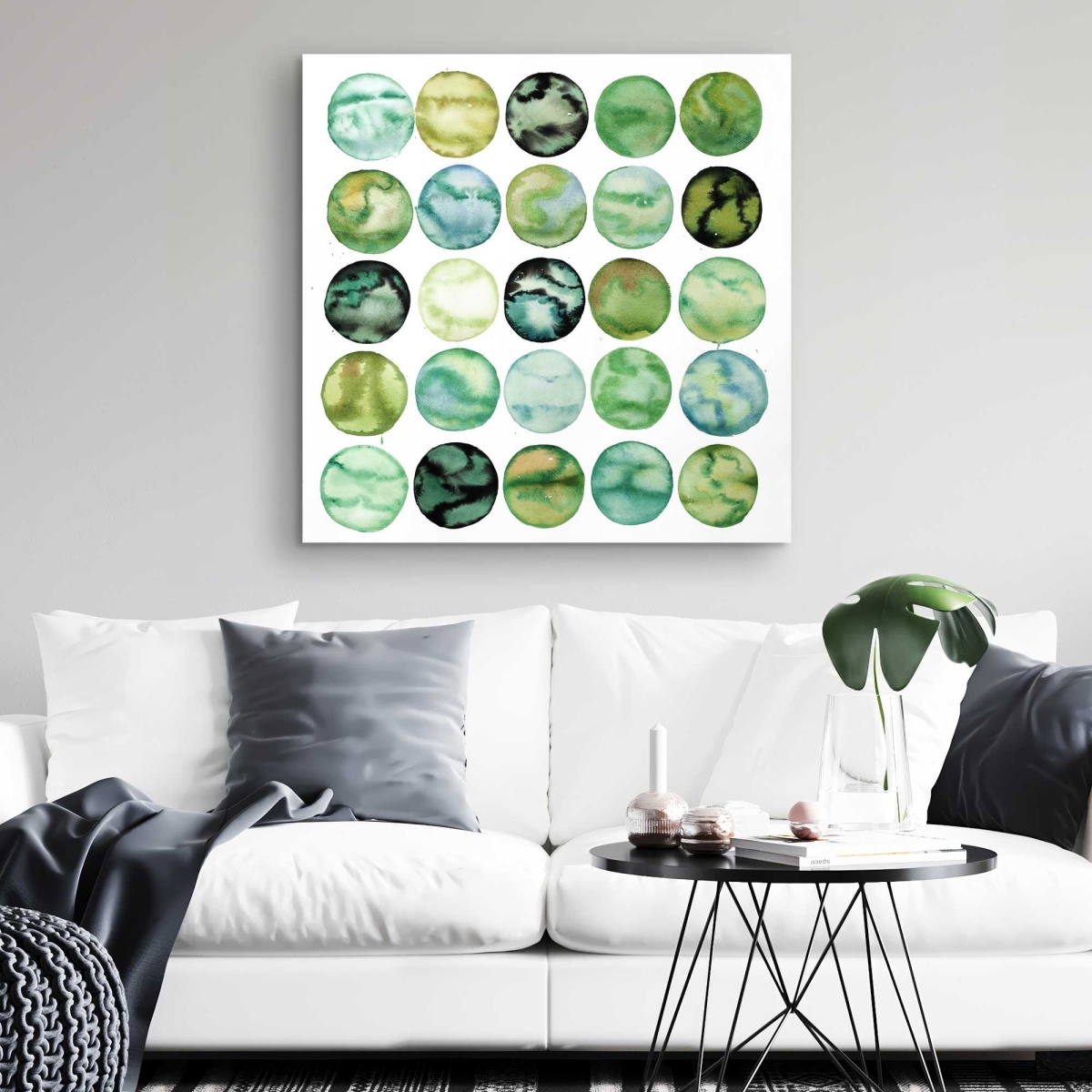 C1RC3232SE7PTH 32 x 32 in. Green Circles - Abstract Canvas Art for Home Decor