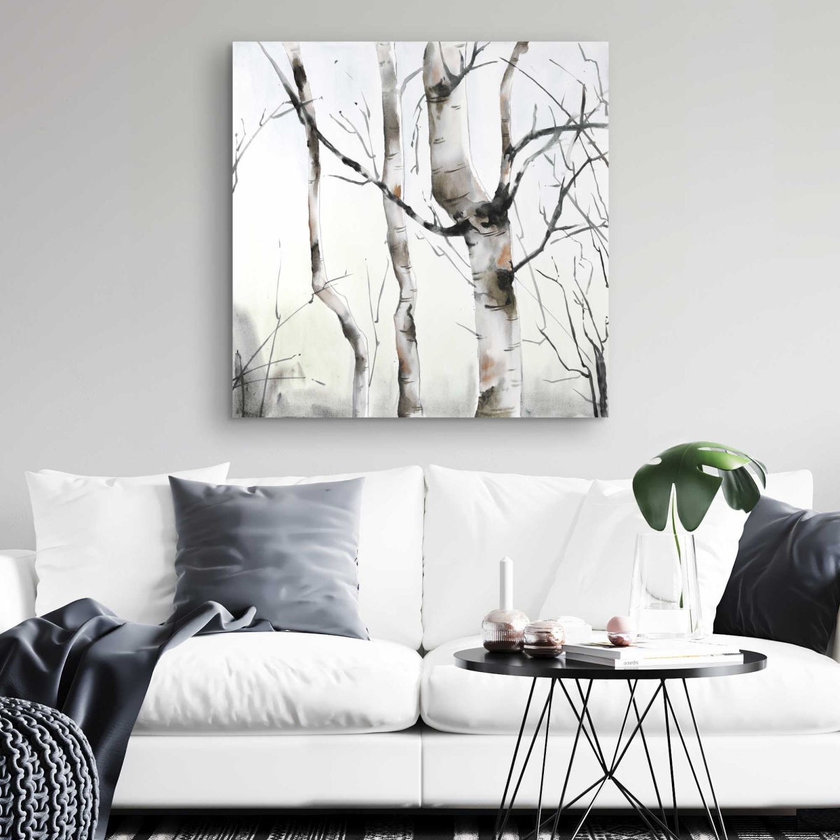 C1RC3232Y6HR41 32 x 32 in. Three Birches Trees Canvas - Beautiful Home Decor Landscape