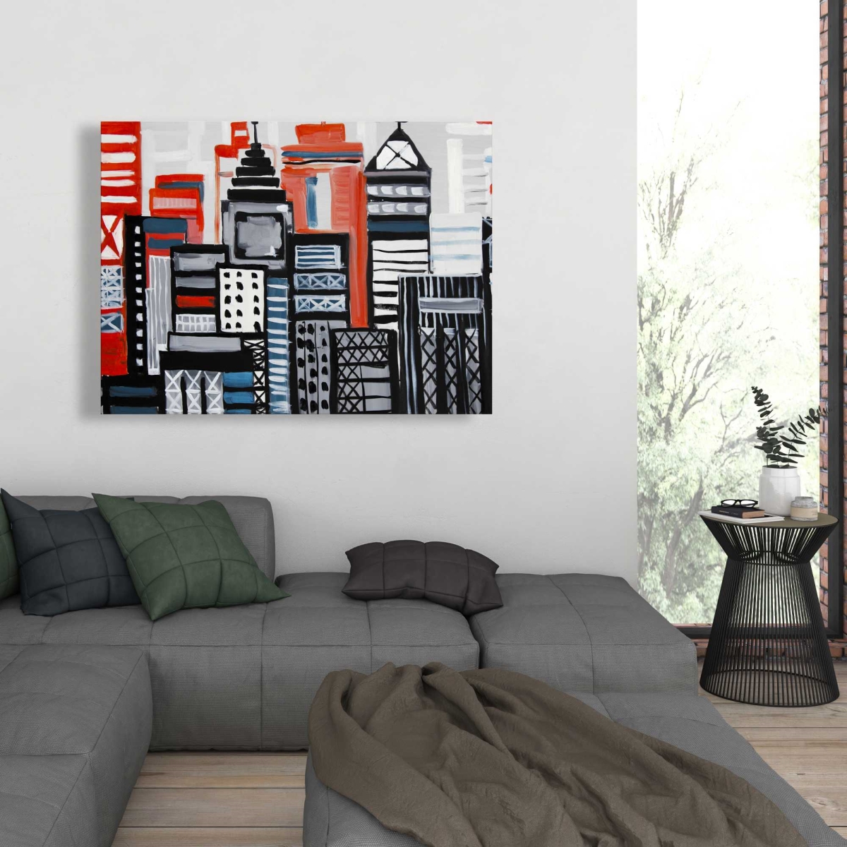 C1RC364839X7I7 36 x 48 in. Geometric Urban Landscape - Retro Building Canvas Art Decor