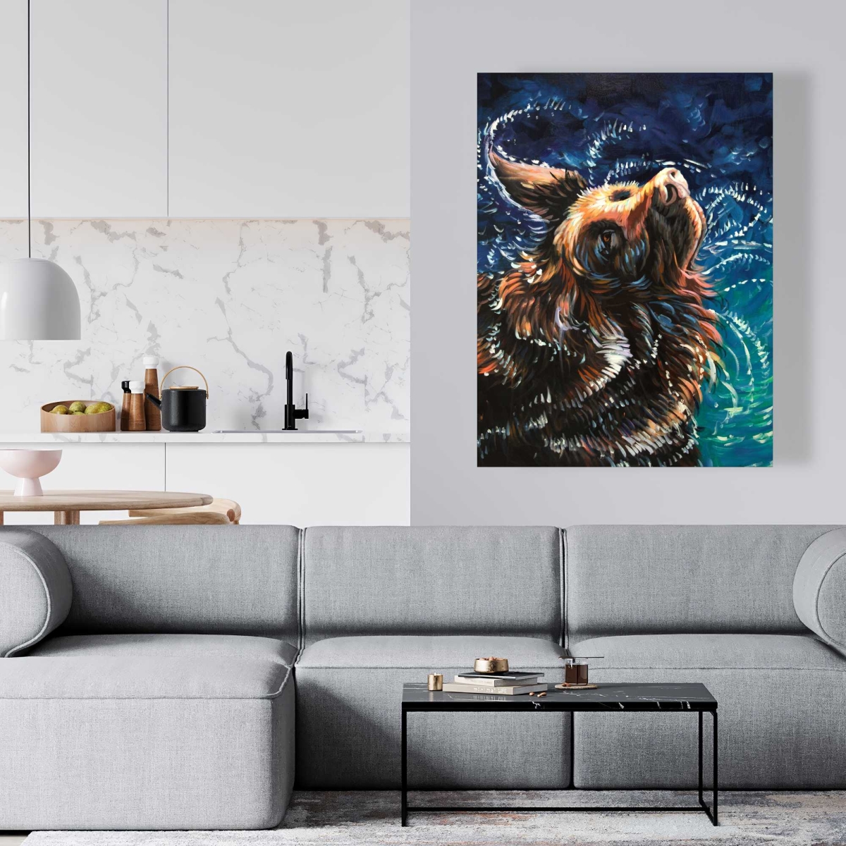 C1RC36487L5J3V 36 x 48 in. Wet Golden Retriever Shaking to Dry - Turquoise Canvas Art