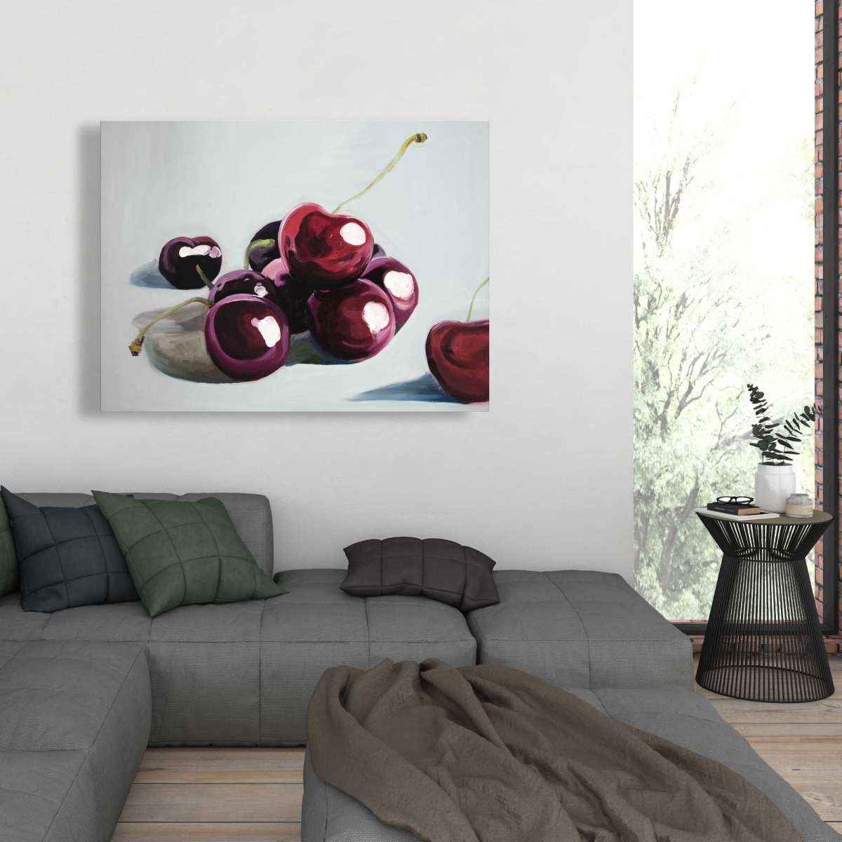 C1RC364880PFDG 36 x 48 in. Glossy Dark Cherries - Still Life Hyperrealist Canvas Decor