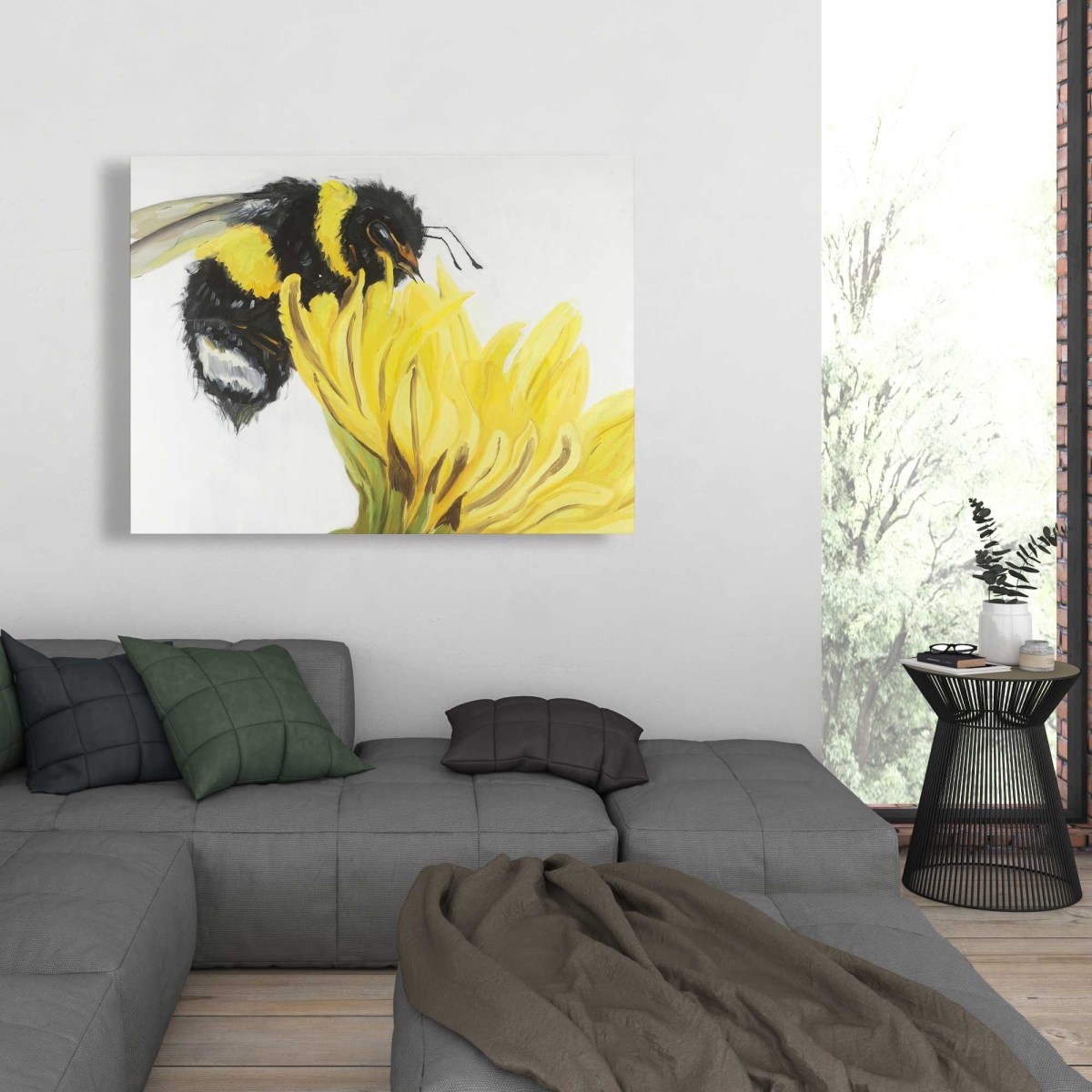 C1RC3648BKAJCO 36 x 48 in. Little Bumblebee on a Dandelion - Insect Green Canvas Decor