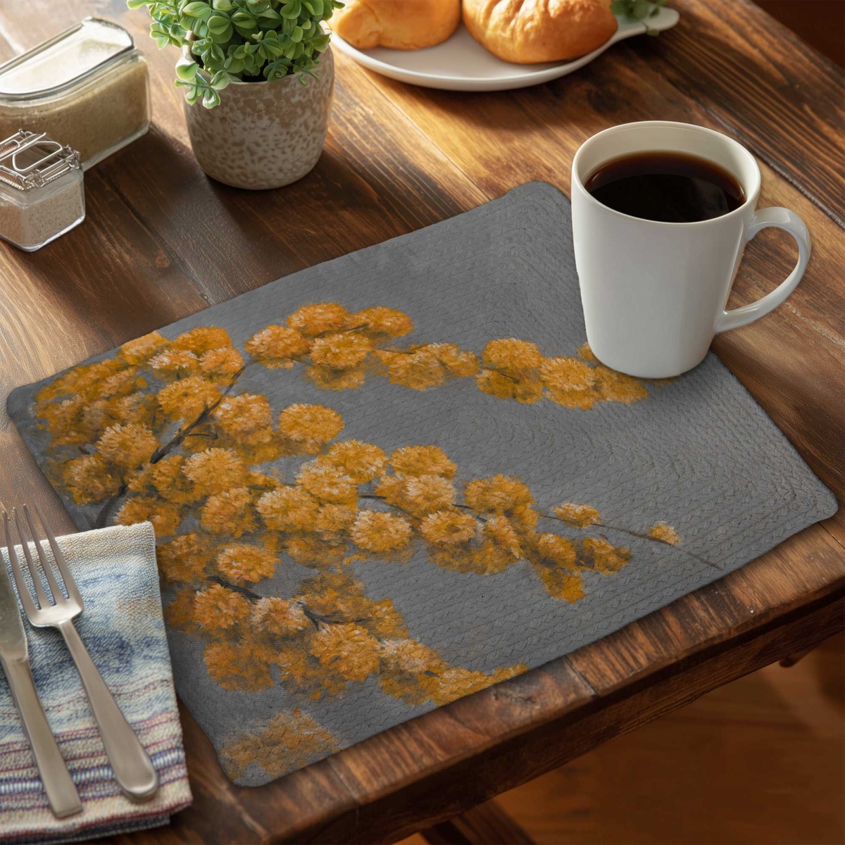 Picture of Begin Home Decor C4BP14186Q7KWD 14 x 18 in. Golden Wattle Plant Braided Polyester Placemat - Home Decor - Set of 4
