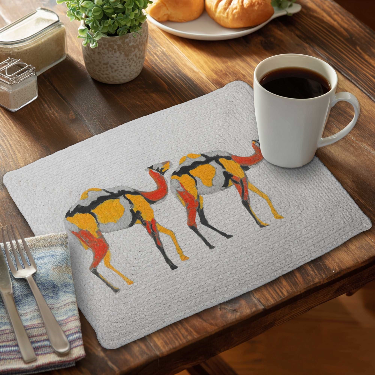 Picture of Begin Home Decor C4BP14188QJ6LI 14 x 18 in. Abstract Dromedaries Braided Polyester Placemat - Home Decor - Set of 4