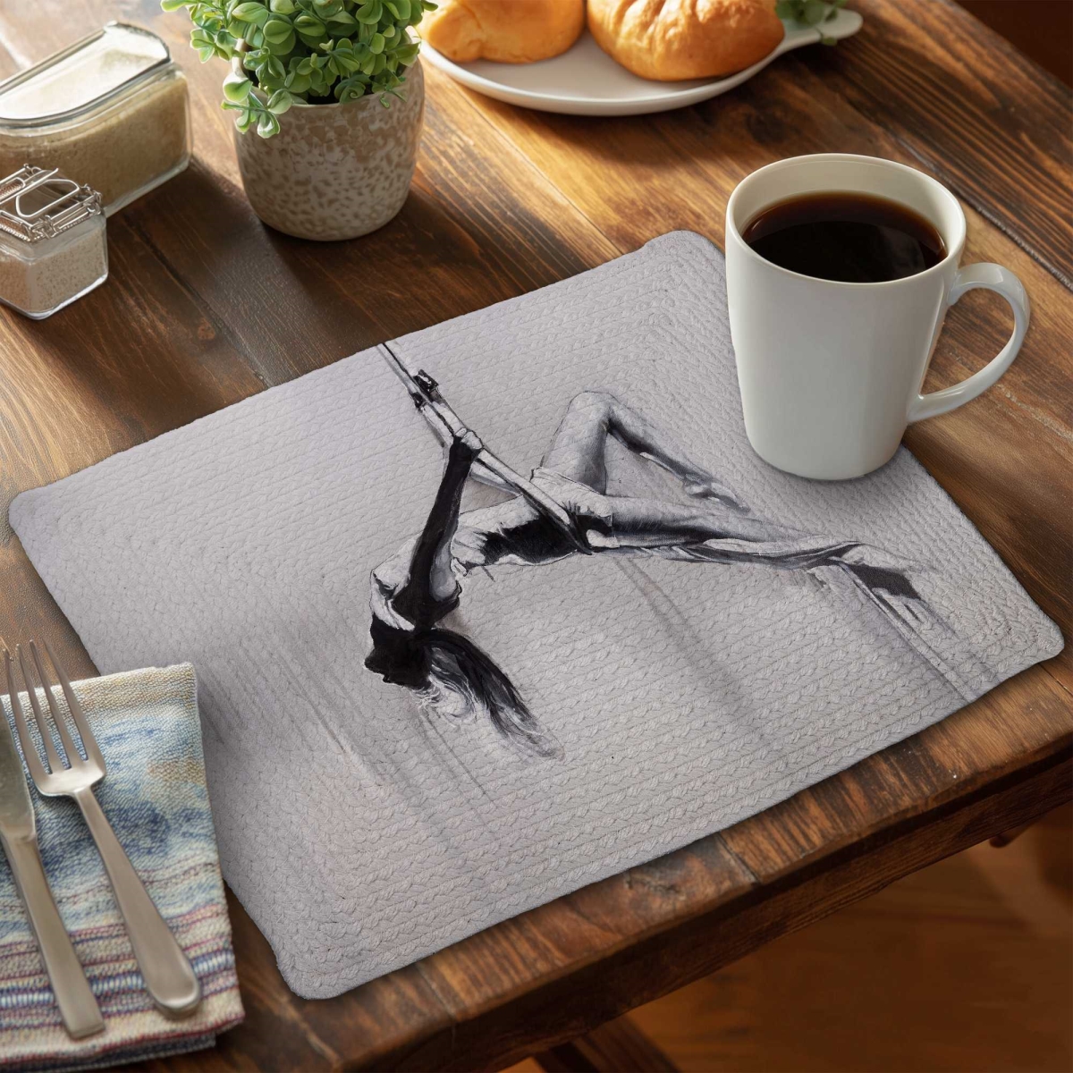 Picture of Begin Home Decor C4BP14188WG1SW 14 x 18 in. Dancer on Aerial Contortion - Braided Polyester Placemat - Set of 4