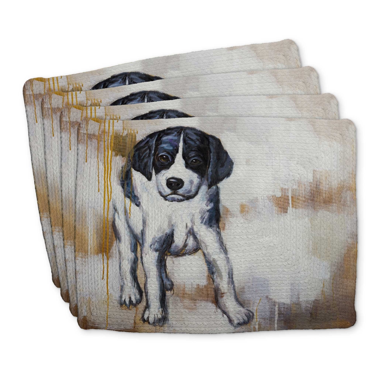 Picture of Begin Home Decor C4BP1418DR6V5E 14 x 18 in. Curious Puppy Dog Braided Polyester Placemat for Home Decor - Set of 4