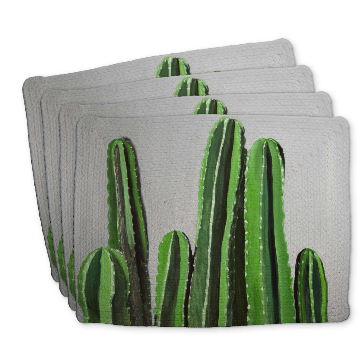 Picture of Begin Home Decor C4BP1418HBT2WH 14 x 18 in. Cactus Candles - Braided Polyester Placemat for Home Decor - Set of 4