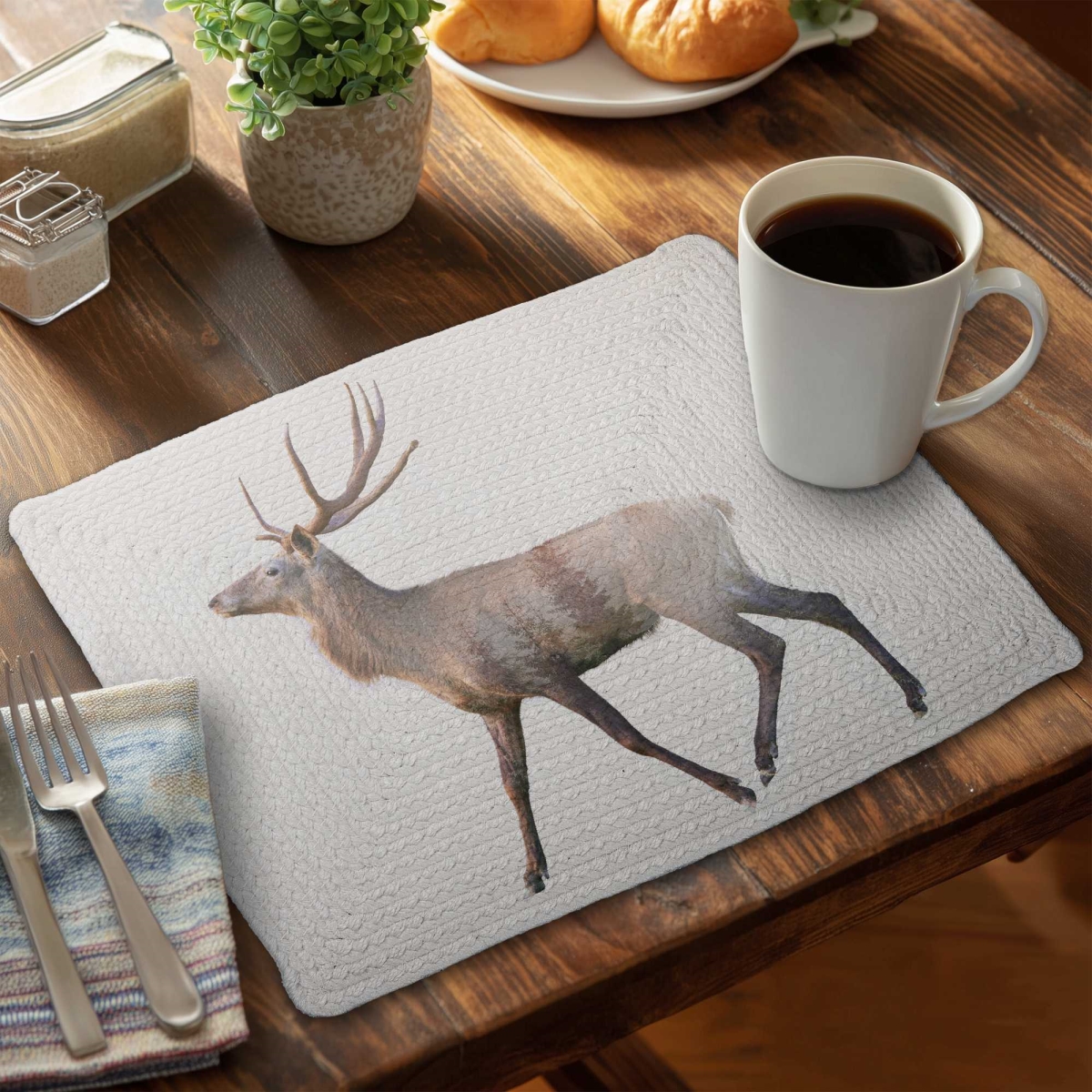 Picture of Begin Home Decor C4BP1418JRIA2M 14 x 18 in. Deer & Forest Braided Polyester Placemat - Home Decor - Set of 4
