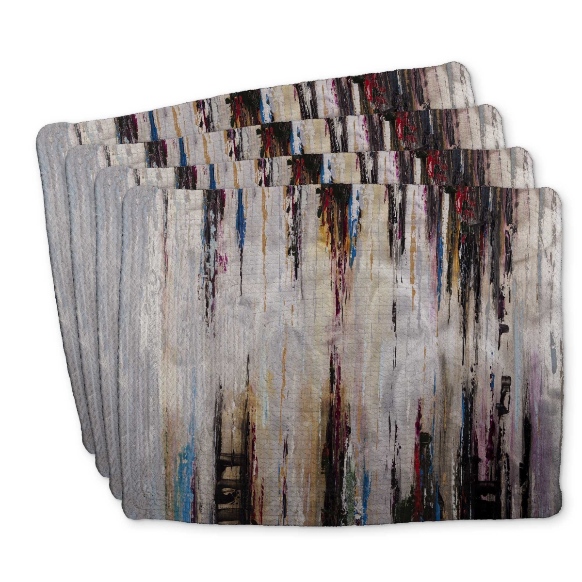 Picture of Begin Home Decor C4BP1418KIHU3N 14 x 18 in. Abstract Runny Paint Braided Polyester Placemat - Home Decor - Set of 4