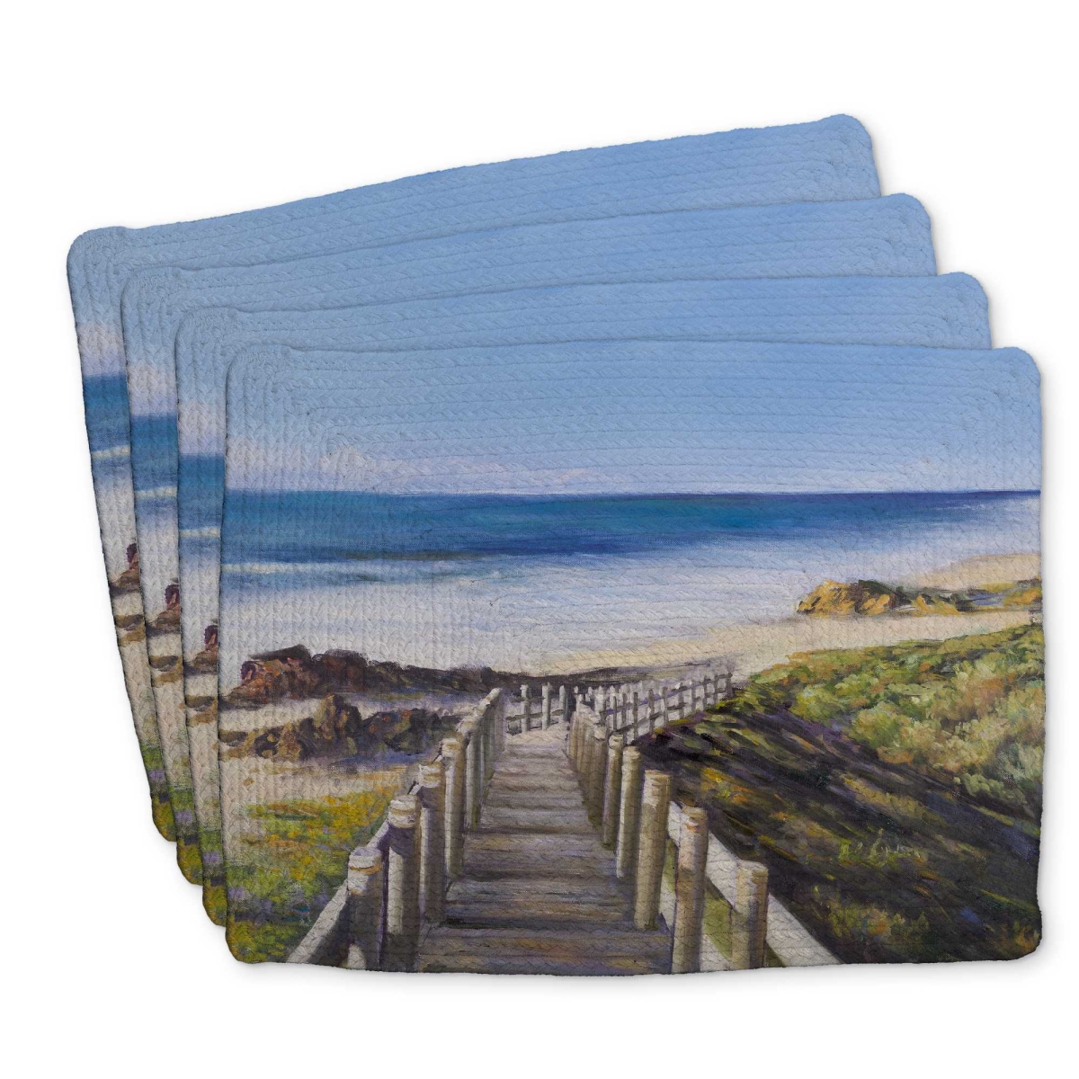 Picture of Begin Home Decor C4BP1418VA905R 14 x 18 in. Walk to The Seaside Braided Polyester Placemat - Home Decor - Set of 4