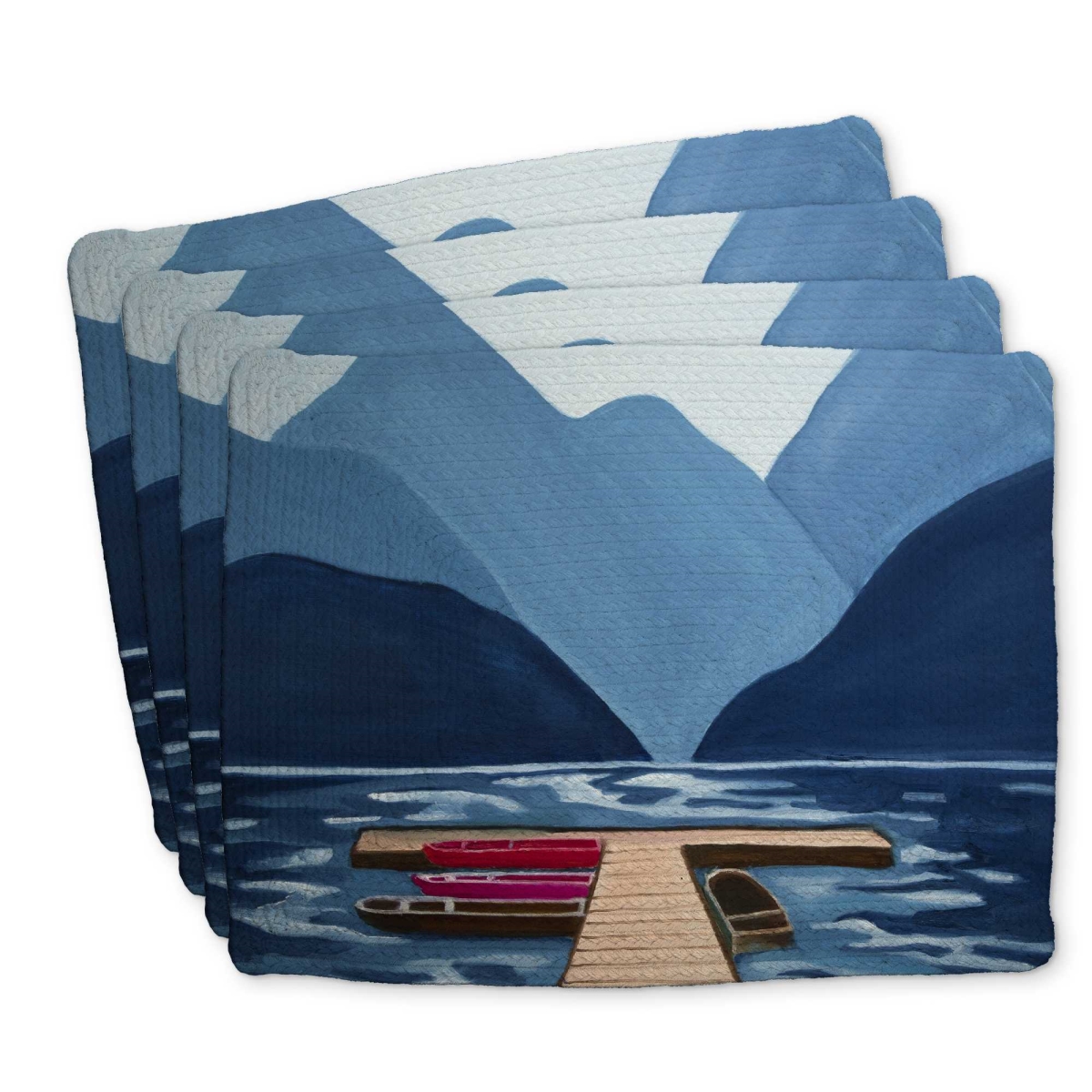 Picture of Begin Home Decor C4BP1418YBYPSG 14 x 18 in. Lake, Quai & Mountains Braided Polyester Placemat - Decor - Set of 4