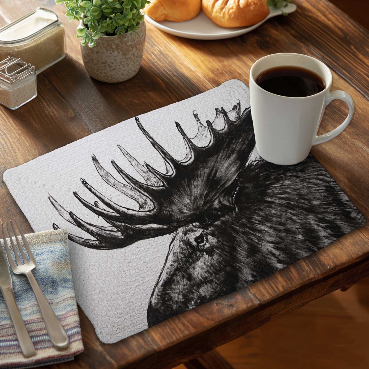 Picture of Begin Home Decor C4BP1418Z2XU2A 14 x 18 in. Moose Plume - Braided Polyester Placemat for Home Decor - Set of 4