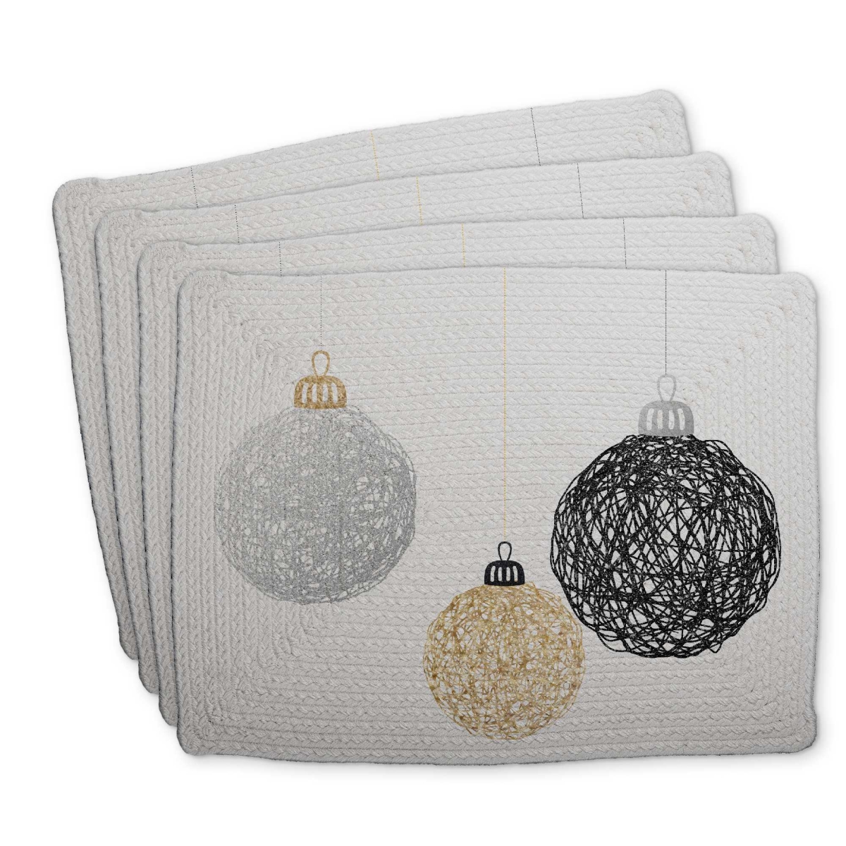 Picture of Begin Home Decor C4BP1418ZR68Q9 14 x 18 in. Three Christmas Balls - Braided Polyester Placemats - Set of 4