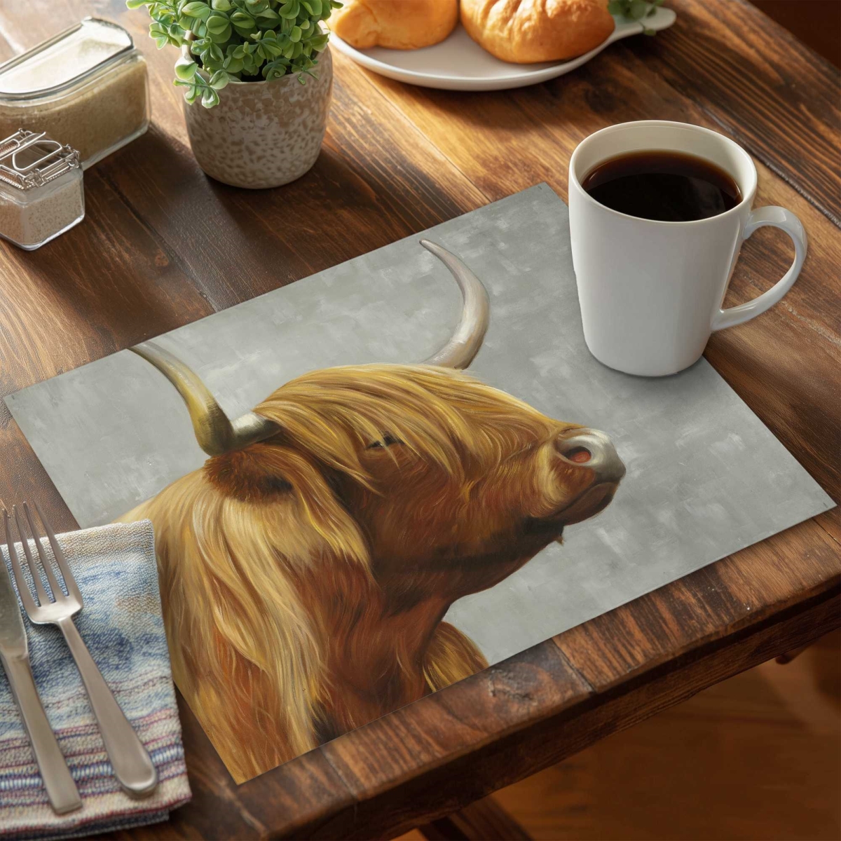 Picture of Begin Home Decor C4PP14180SL5CV 14 x 18 in. Beautiful Highland Cattle Polyester Placemat - Home Decor - Set of 4