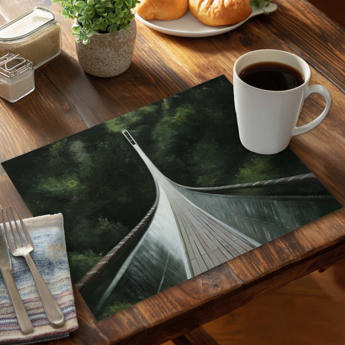 Picture of Begin Home Decor C4PP14182YPGJQ 14 x 18 in. Steep Bridge Polyester Placemat - Stylish Decor Accessory - Set of 4