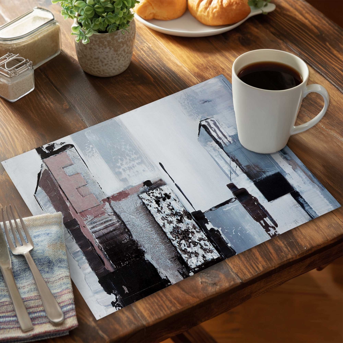 Picture of Begin Home Decor C4PP141834PHDI 14 x 18 in. Abstract Building Shapes Polyester Placemat - Home Decor - Set of 4