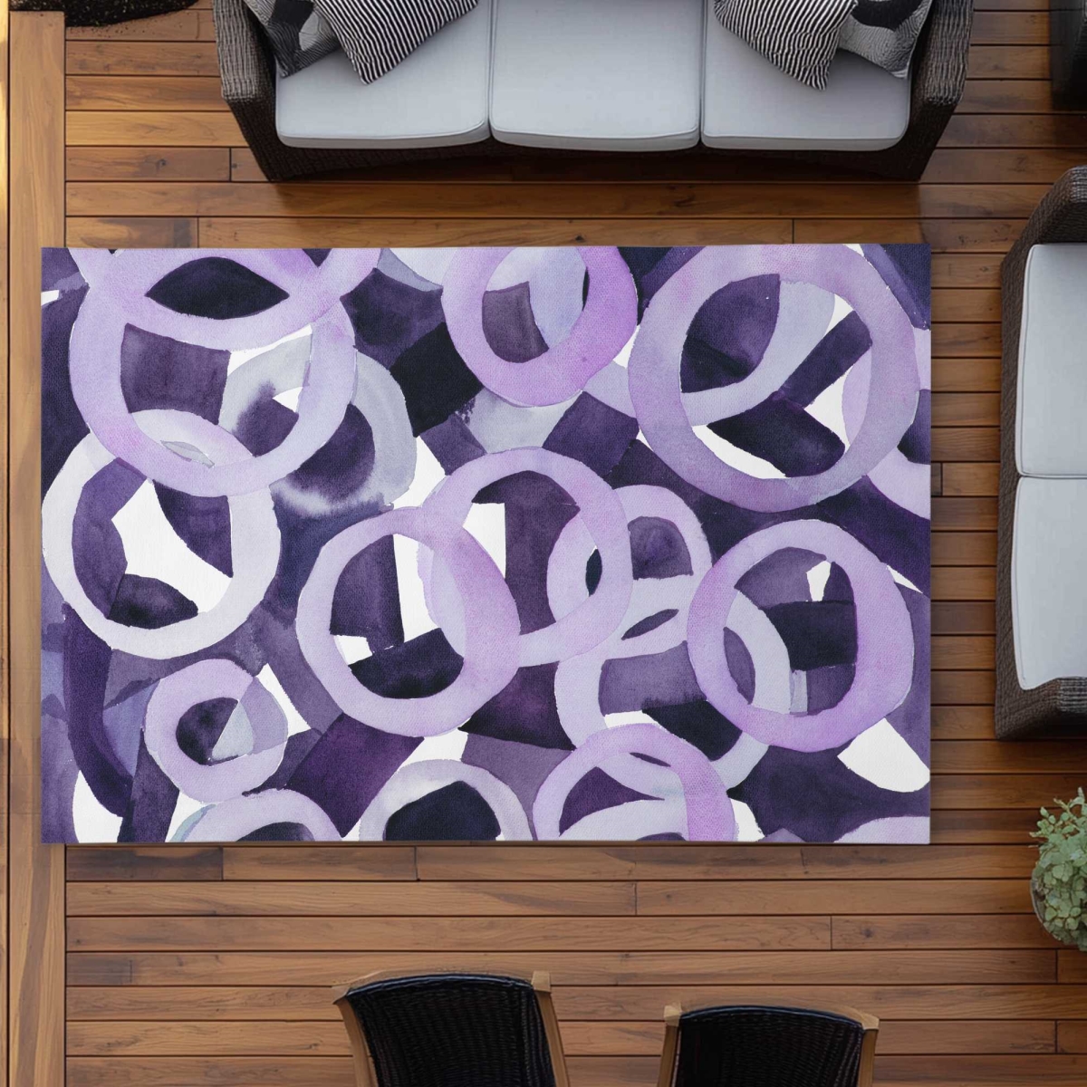 C1ROAR57Y1JKJK 5 x 7 ft. Abstract Purple Rings - Illustrative Bedroom Outdoor Rectangle Area Rug