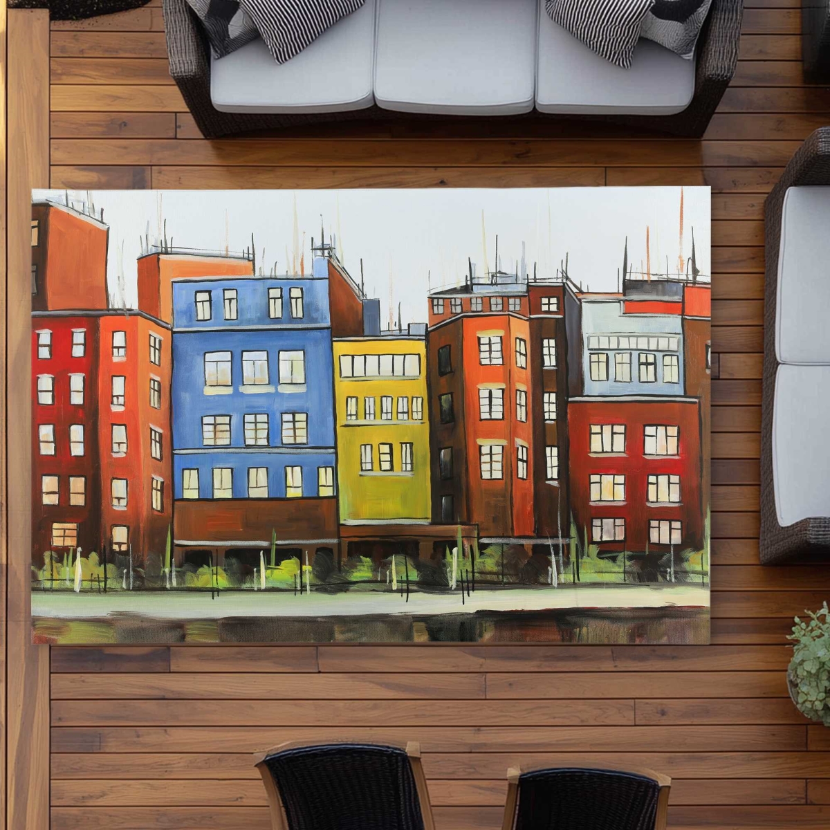 C1ROAR57YK70ME 5 x 7 ft. Boston Colorful Buildings Rectangle Area Rug - Bedroom Outdoor Decor