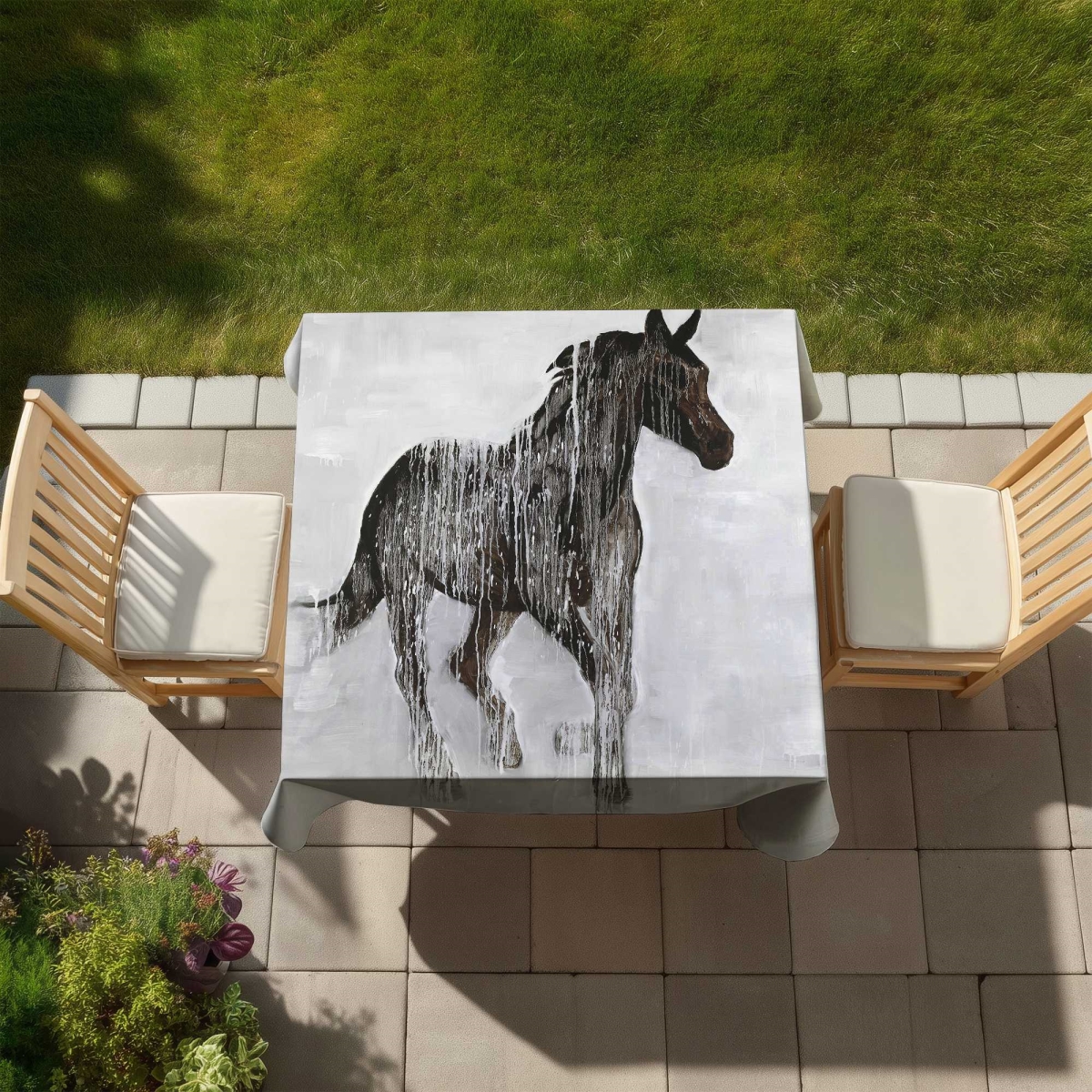 Picture of Begin Home Decor C1TC585833GONO 58 x 58 in. Abstract Brown Horse Tablecloth - Indoor & Outdoor Decor