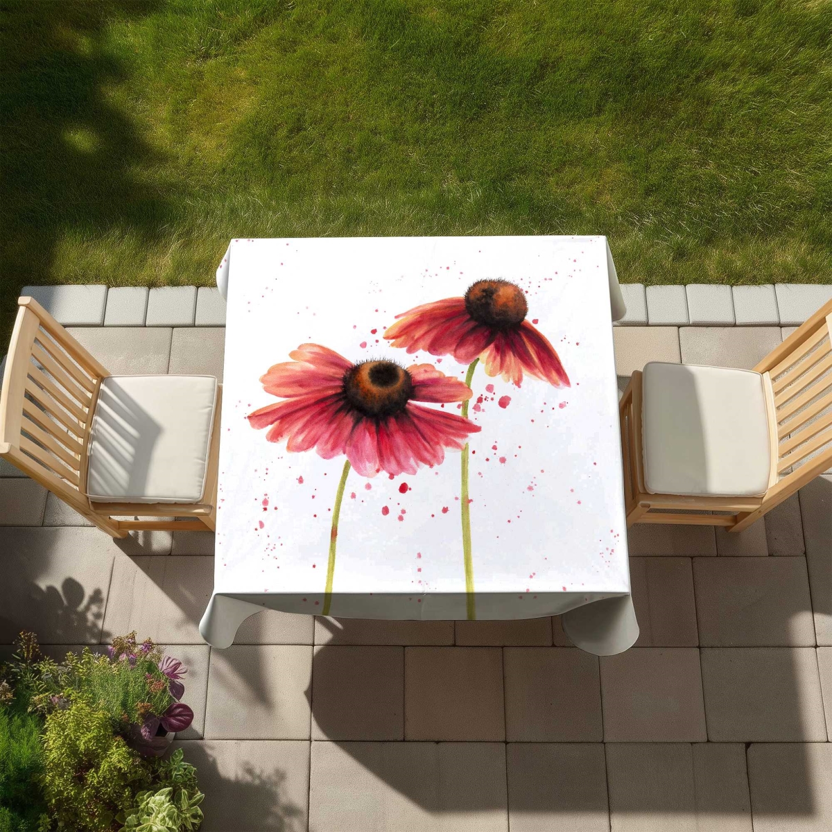 Picture of Begin Home Decor C1TC58584XG8MP 58 x 58 in. Two Pink Daisies Tablecloth - Floral Indoor & Outdoor Decor